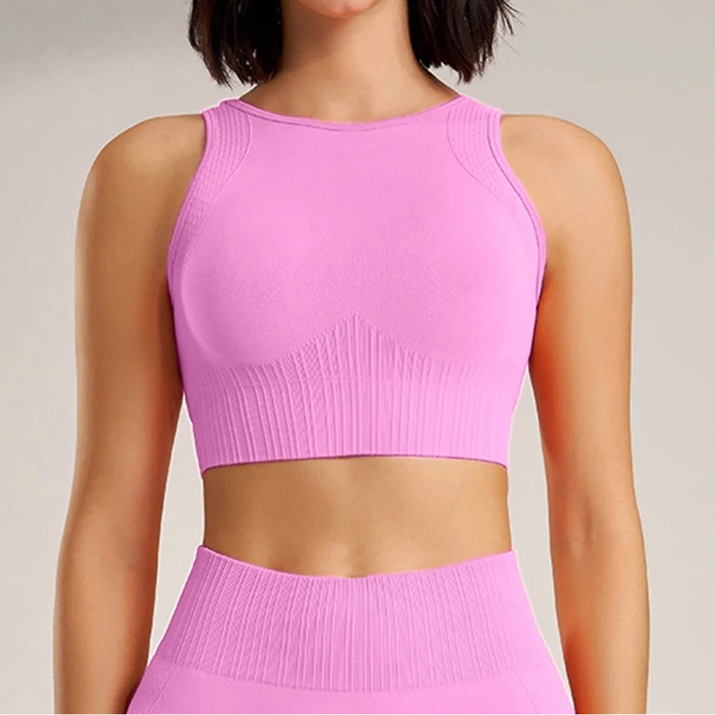 Vibrant Pink Ribbed Athletic Crop Top